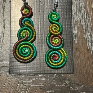 Handmade Green Multicolor Spiral Drop Earrings